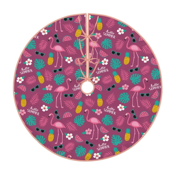 Fuzoiu Summer Flamingo Print Christmas Tree Skirt,Xmas Christmas Decorations,Xmas Tree Mat for Farmhouse Holiday New Years Home Party Decor Tree Rugs-30"