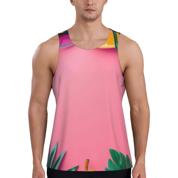 Fuzoiu Summer Fruits And Sunglasses Print Men's Workout Tank Tops,Sleeveless Gym Shirt Quick Dry,Fitness Bodybuilding T-Shirt,Muscle Athletic Workout Tee-Large