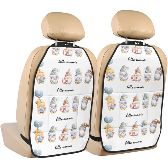 Fuzoiu Summer Gnome Print 2 Pack Kick Mat Back Seat Protector With 3 Storage Pockets, Universal Car Seat Back Organizer For Kids Pets, Waterproof Backseat Protector For Most Car