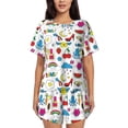 thumbnail image 1 of Fuzoiu Summer Print Women's Short-Sleeved Pajama Set,Lounge Sleepwear Set,Womens Pajama Sets 2 Piece,Button-Up Top and Shorts with Pockets-XX-Large, 1 of 7
