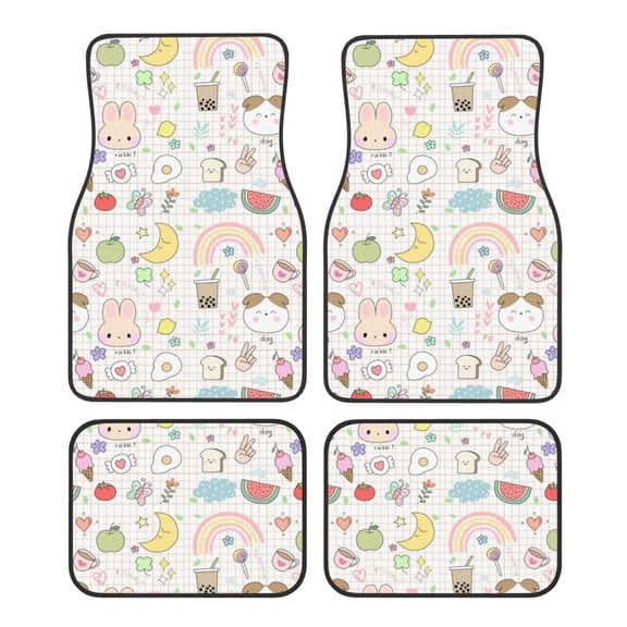 Fuzoiu Summer Rabbit Print Carpet Floor Mats for Car,Car Foot Mat Set,Universal Fit 4 Piece Mat Pad Set,Fits Most Cars Trucks Vans Sedans SUV Auto Carpet Mat Se
