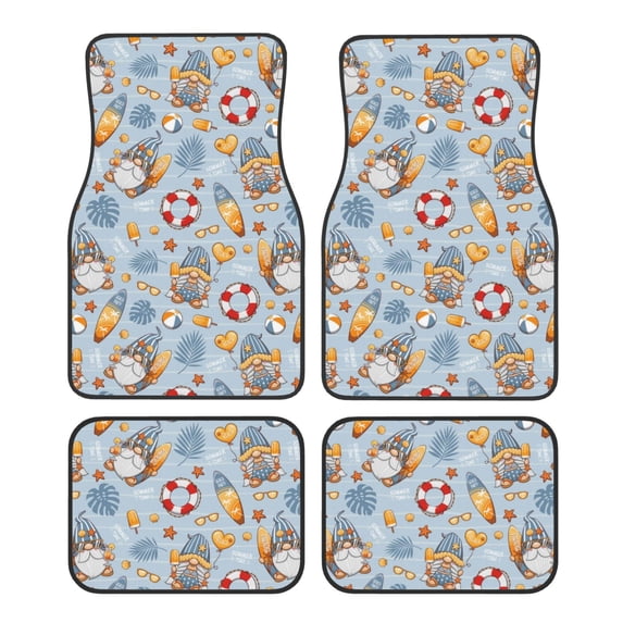 Fuzoiu Summer Time With Gnome Print Carpet Floor Mats for Car,Car Foot Mat Set,Universal Fit 4 Piece Mat Pad Set,Fits Most Cars Trucks Vans Sedans SUV Auto Carpet Mat Se
