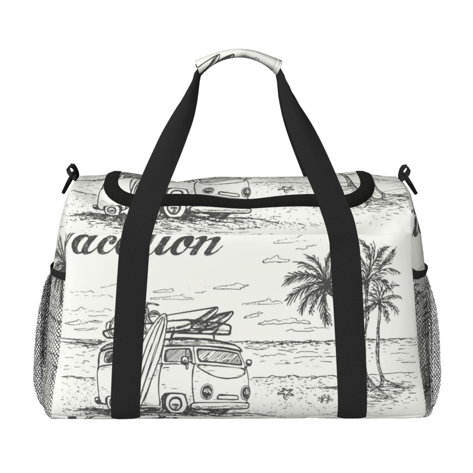 Fuzoiu Summer Vacation Scene With Camping Van Print Travel Duffle Bag,Carry On Tote Bags,Duffel Bag,Sport Gym Bag, Hospital Bag for Labor and Delivery, Overnight Bag,Luggage Bag