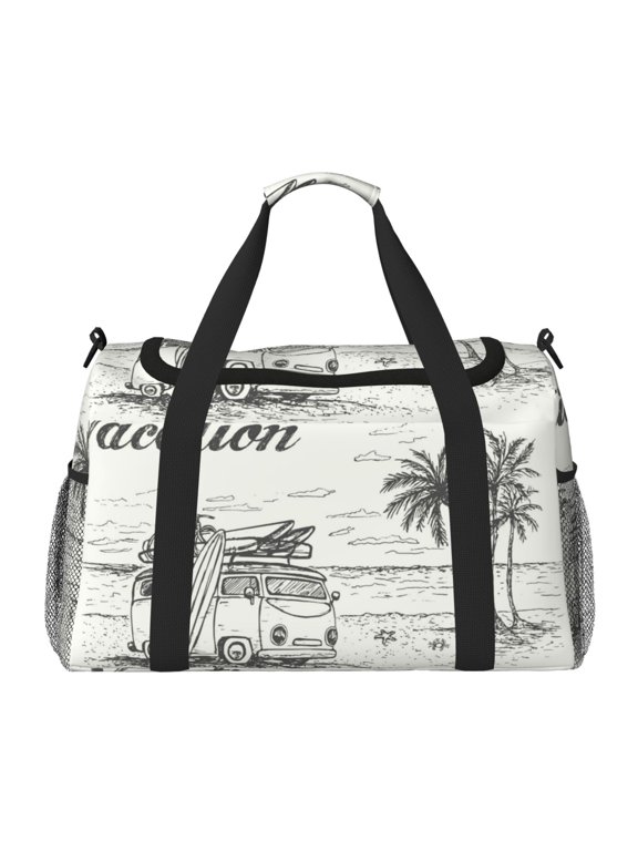 Summer Vacation Scene With Camping Van Print Travel Duffle Bag,Carry On Tote Bags,Duffel Bag,Sport Gym Bag, Hospital Bag for Labor and Delivery, Overnight Bag,Luggage Bag