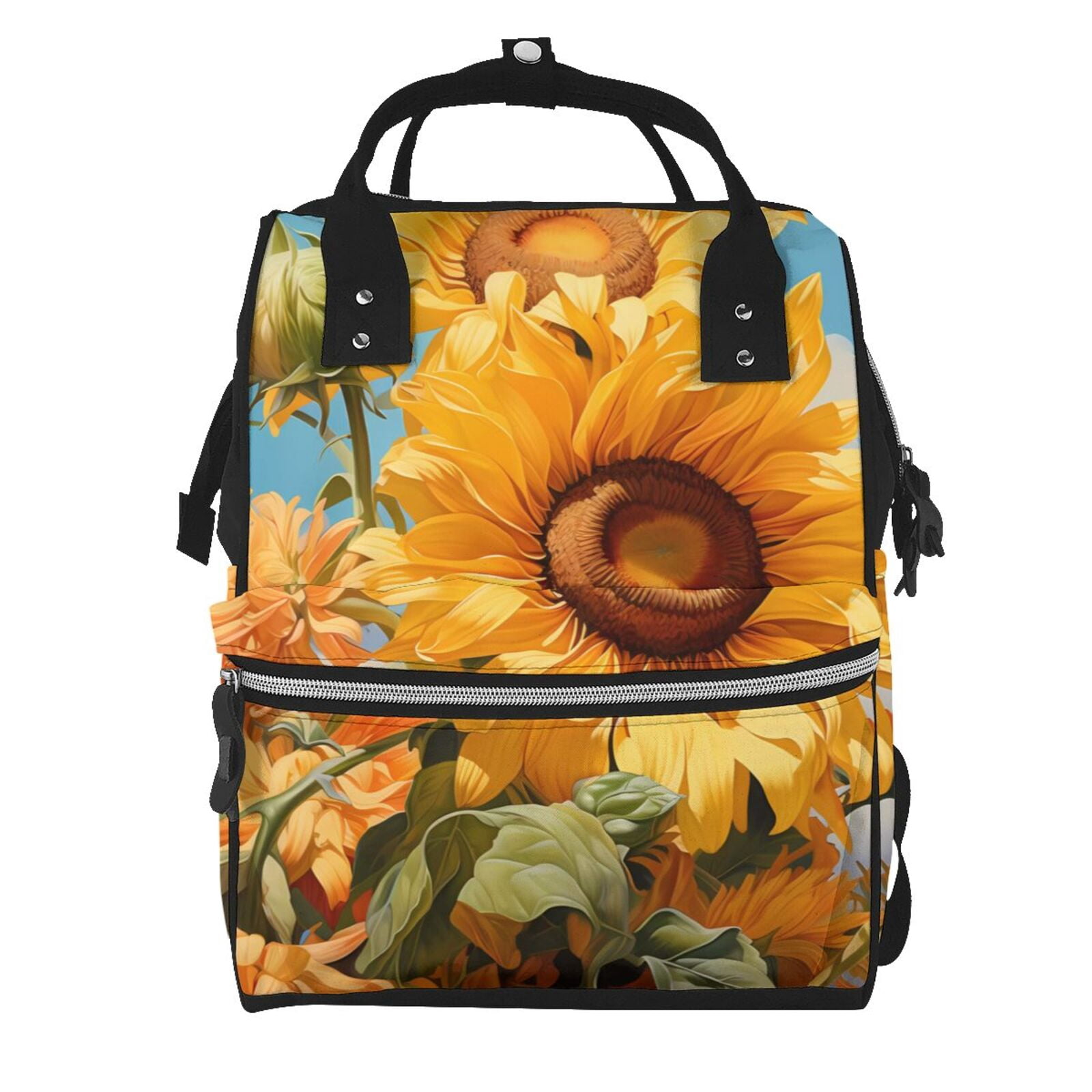 Fuzoiu Sunflower Blue Sky Print Diaper Bag Backpack,Baby Essentials Travel Tote,Multi function Waterproof Diaper Bag, Travel Essentials Baby Bag - Unisex