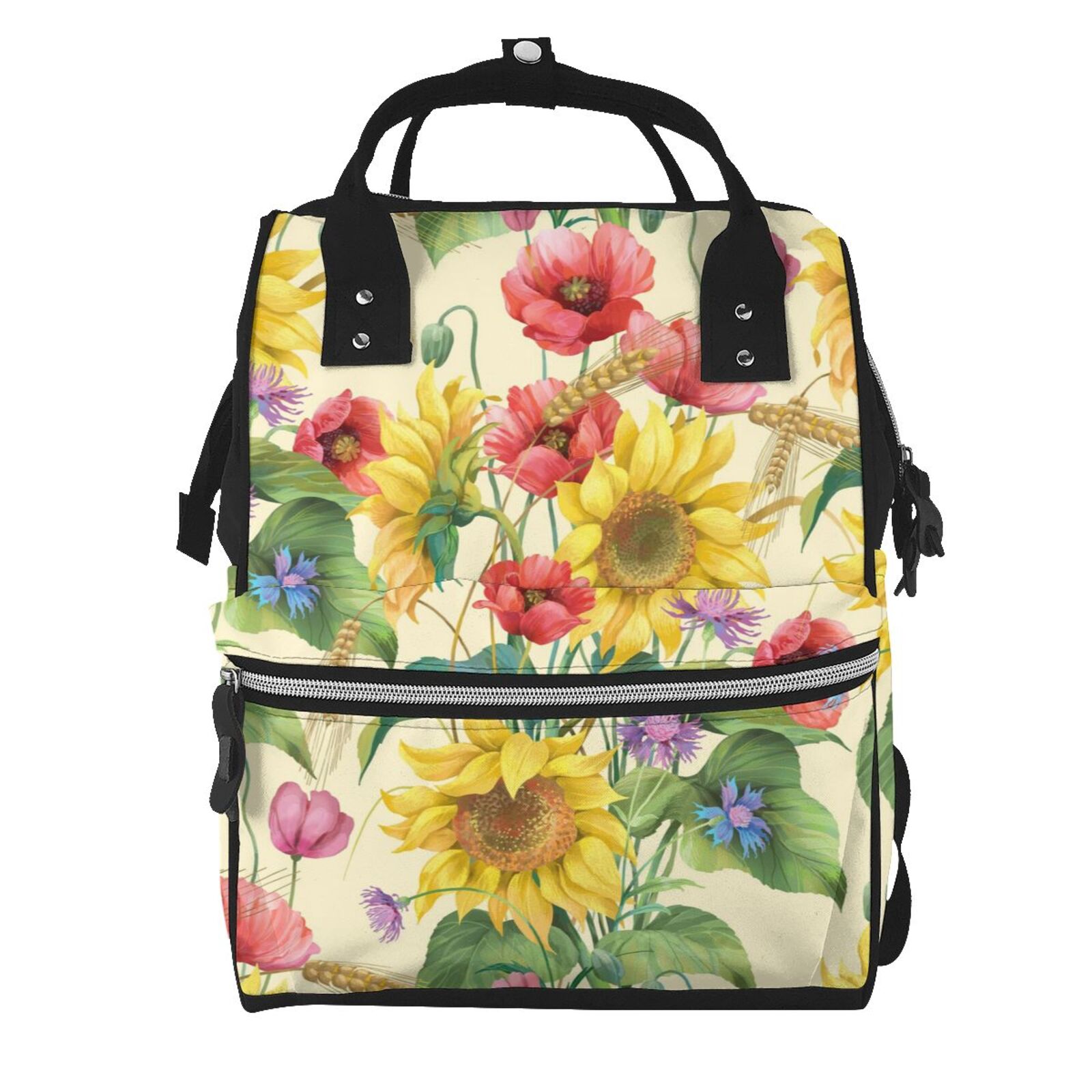 Fuzoiu Sunflower Cornflower Poppy Print Diaper Bag Backpack,Baby Essentials Travel Tote,Multi function Waterproof Diaper Bag, Travel Essentials Baby Bag - Unisex