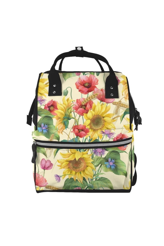 Sunflower Cornflower Poppy Print Diaper Bag Backpack,Baby Essentials Travel Tote,Multi function Waterproof Diaper Bag, Travel Essentials Baby Bag - Unisex
