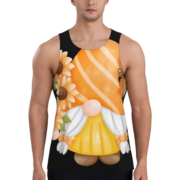 Fuzoiu Sunflower Gnomes 2 Print Men's Workout Tank Tops,Sleeveless Gym Shirt Quick Dry,Fitness Bodybuilding T-Shirt,Muscle Athletic Workout Tee-4X-Large