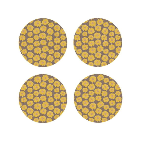 Fuzoiu Sunflower Print Leather Coasters Set,Drink Coasters Set of 4,for Tabletop Protection, Durable PVC Coasters,Home Décor and Housewarming Gift-Round Shape