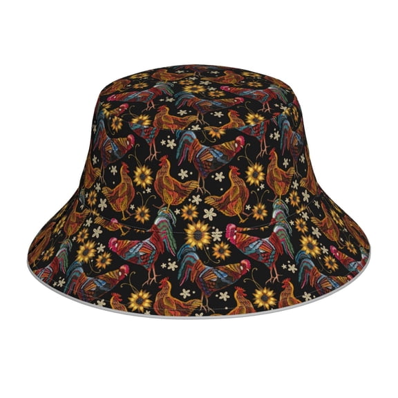 Fuzoiu Sunflower Rooster Print Reflective Bucket Hat,Outdoor Hat for Men and Women,Bucket Hat for Travel Fishing Hunting Summer Camp