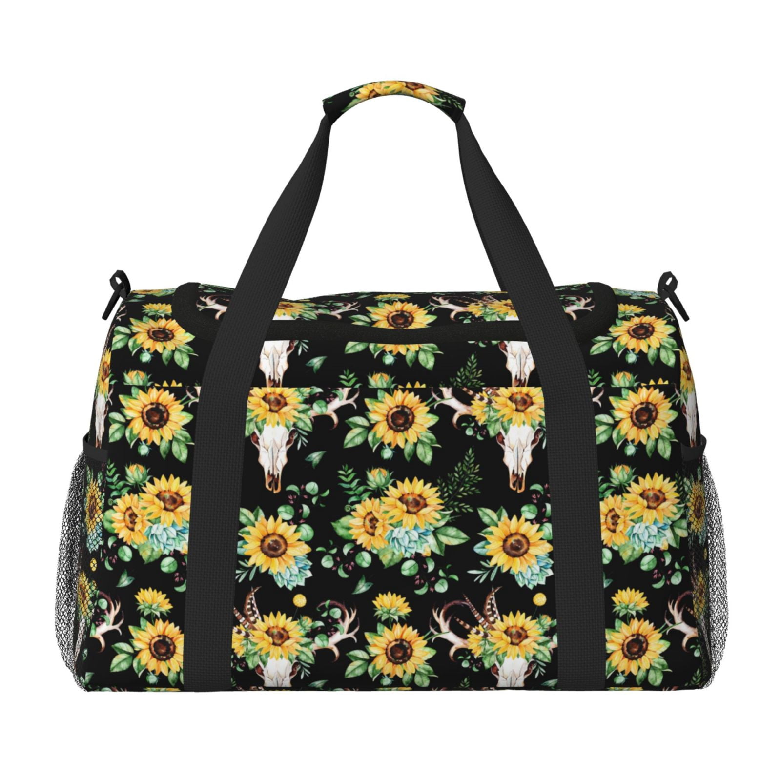 Fuzoiu Sunflower Skull Boho Print Travel Duffle Bag,Carry On Tote Bags,Duffel Bag,Sport Gym Bag, Hospital Bag for Labor and Delivery, Overnight Bag,Luggage Bag