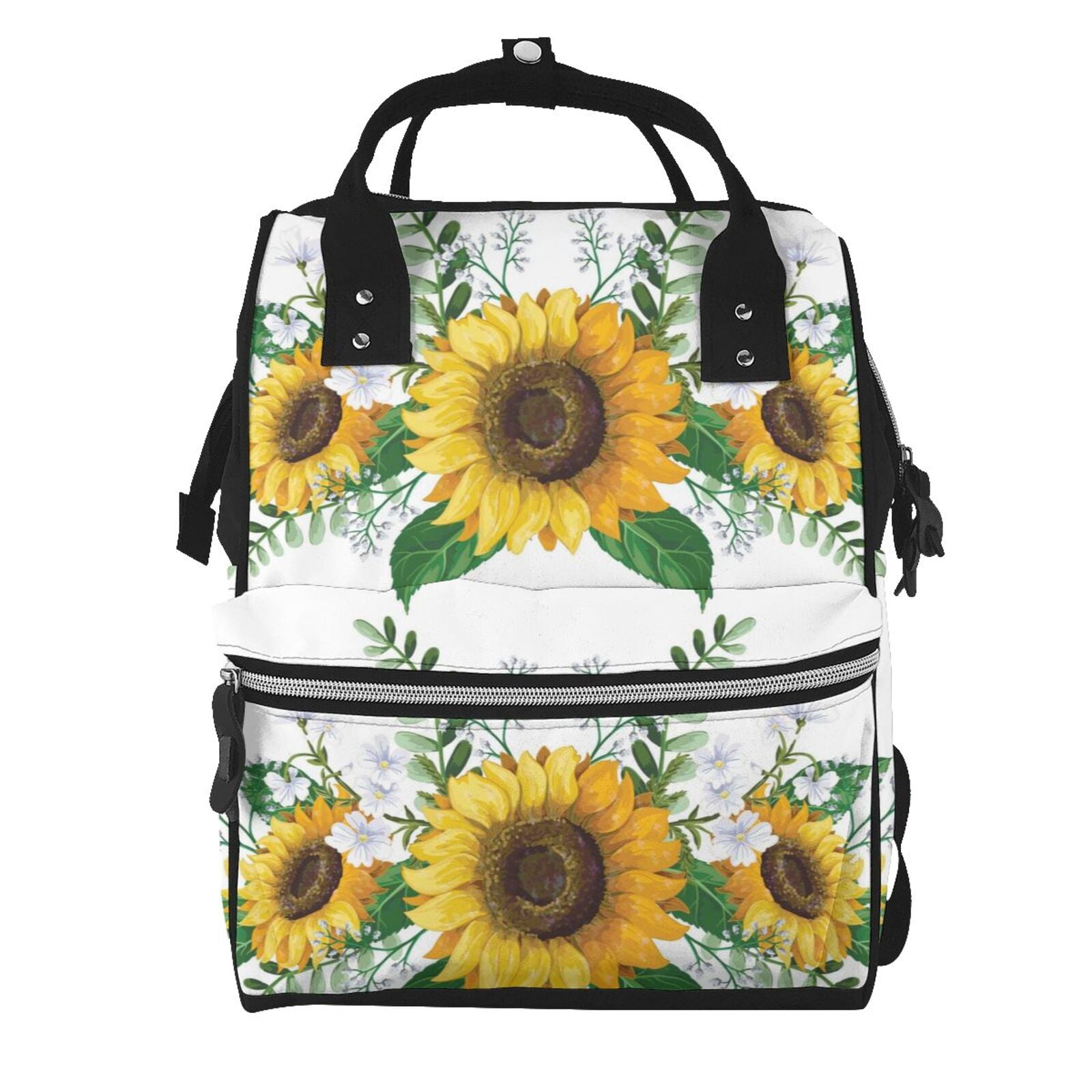Fuzoiu Sunflowers (2) Print Diaper Bag Backpack,Baby Essentials Travel Tote,Multi function Waterproof Diaper Bag, Travel Essentials Baby Bag - Unisex