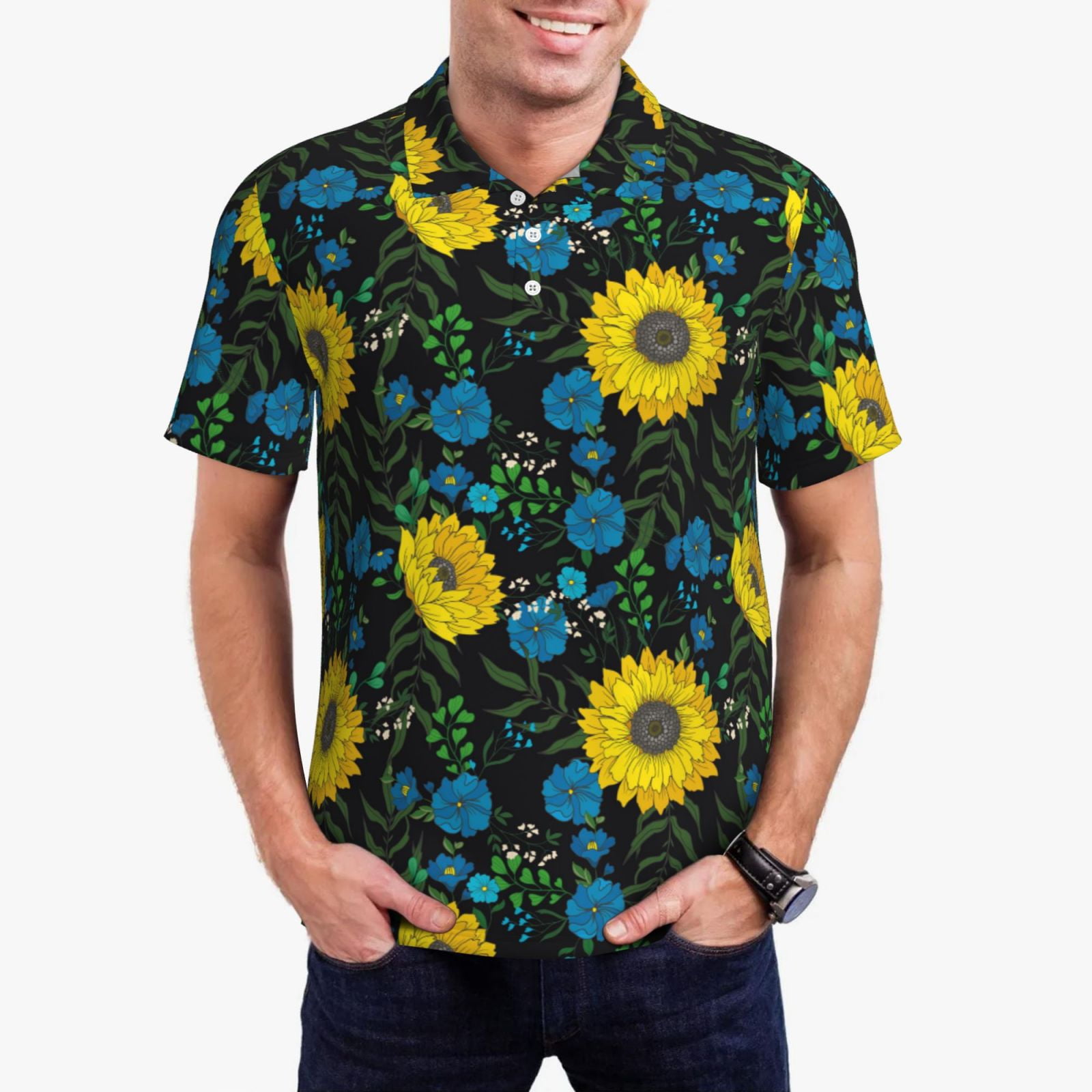 Butterfly Floral Print Men's Golf Shirts