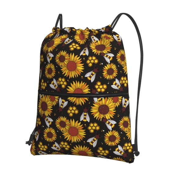 Fuzoiu Sunflowers And Bww Print Drawstring Backpack Water Resistant String Bag Sports Sackpack Gym Sack for Men Women