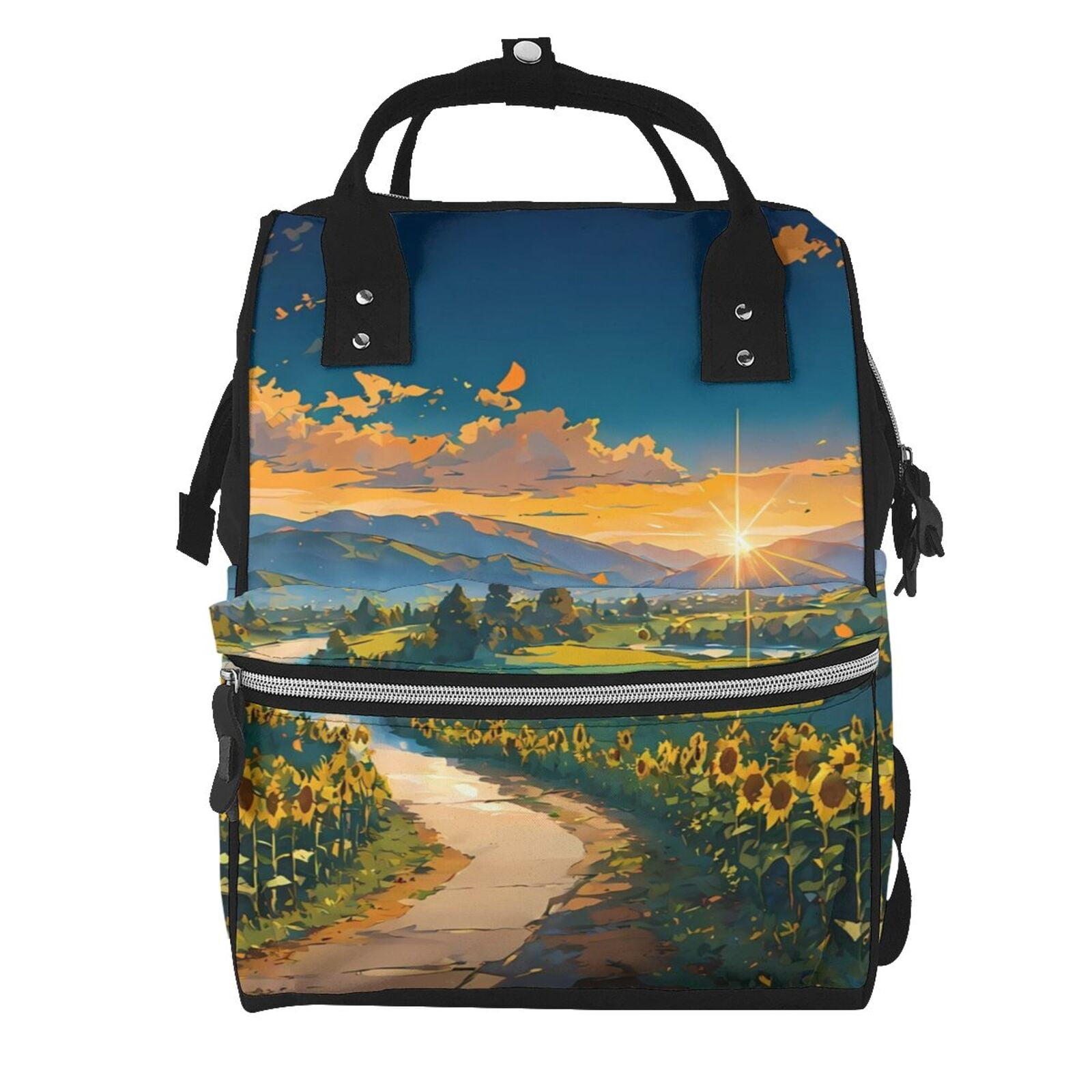 Fuzoiu Sunflowers At Sunset Print Diaper Bag Backpack,Baby Essentials Travel Tote,Multi function Waterproof Diaper Bag, Travel Essentials Baby Bag - Unisex