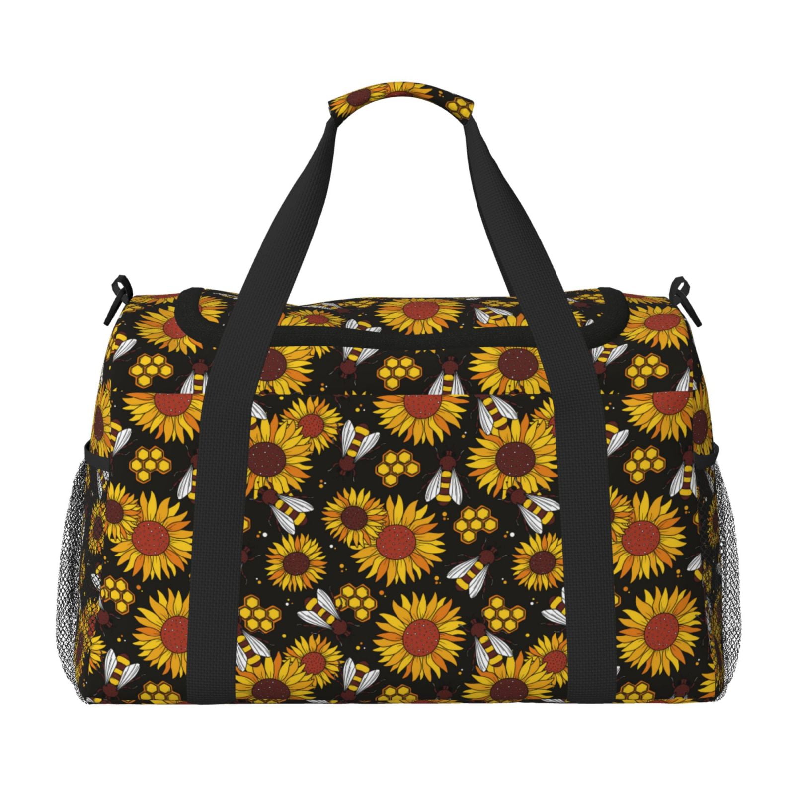 Fuzoiu Sunflowers And Bww Print Travel Duffle Bag,Carry On Tote Bags,Duffel Bag,Sport Gym Bag, Hospital Bag for Labor and Delivery, Overnight Bag,Luggage Bag