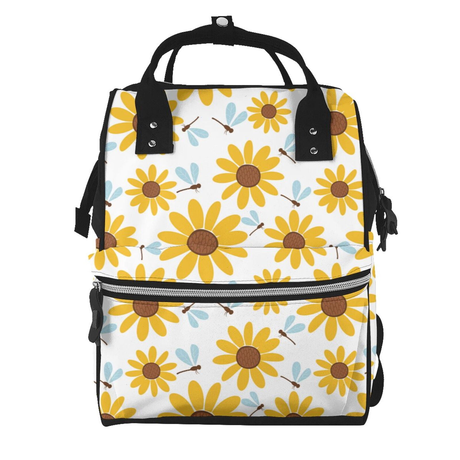 Fuzoiu Sunflowers Print Diaper Bag Backpack,Baby Essentials Travel Tote,Multi function Waterproof Diaper Bag, Travel Essentials Baby Bag - Unisex