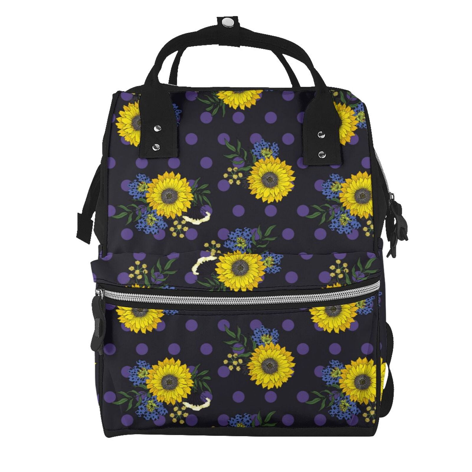 Fuzoiu Sunflowers Print Diaper Bag Backpack,Baby Essentials Travel Tote,Multi function Waterproof Diaper Bag, Travel Essentials Baby Bag - Unisex