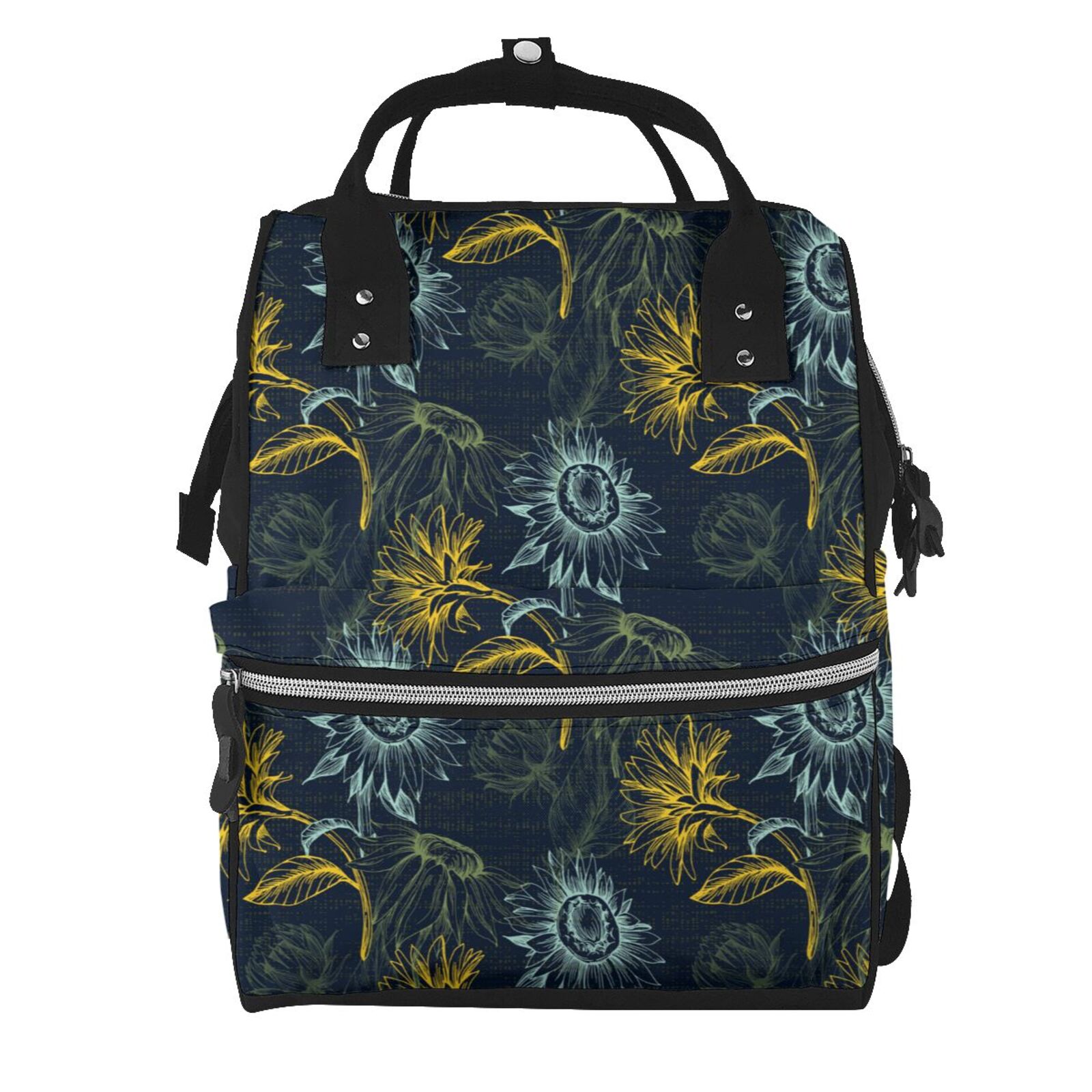 Fuzoiu Sunflowers Print Diaper Bag Backpack,Baby Essentials Travel Tote,Multi function Waterproof Diaper Bag, Travel Essentials Baby Bag - Unisex