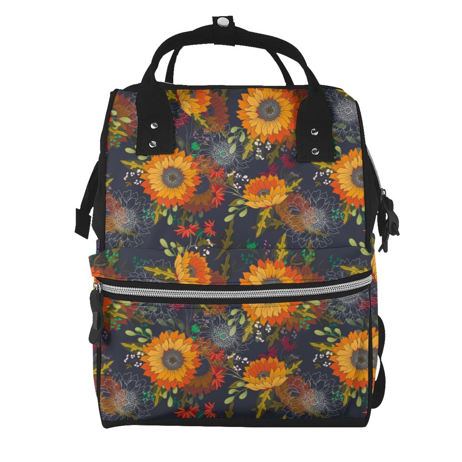 Fuzoiu Sunflowers Print Diaper Bag Backpack,Baby Essentials Travel Tote,Multi function Waterproof Diaper Bag, Travel Essentials Baby Bag - Unisex