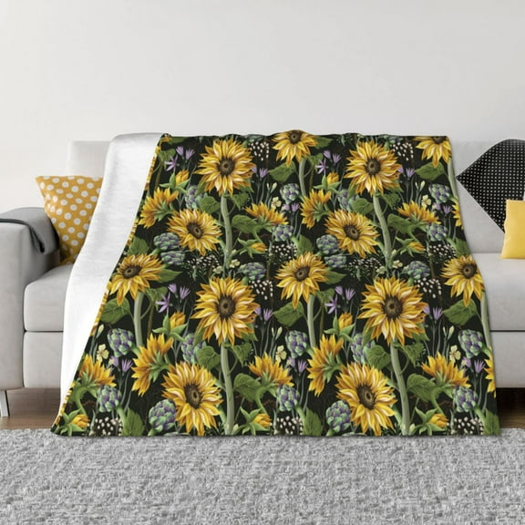 Fuzoiu Sunflowers Print Flannel Blanket,Throw Blanket,Flannel Home Decor,Fleece Bed Blankets,Cozy Soft Blanket for Bed, Sofa, Camping, and Travel-40"x30"