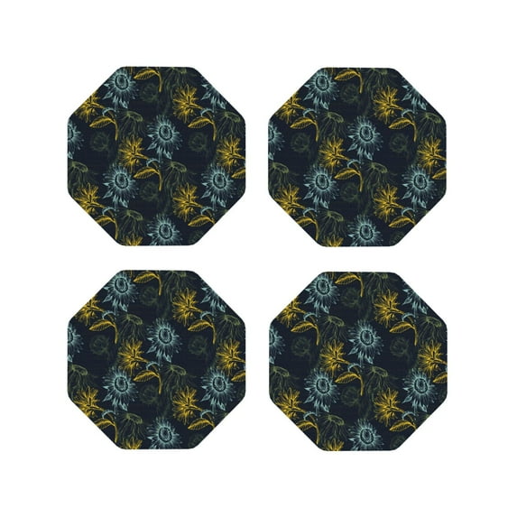Fuzoiu Sunflowers Print Leather Coasters Set,Drink Coasters Set of 4,for Tabletop Protection, Durable PVC Coasters,Home Décor and Housewarming Gift-Octagon