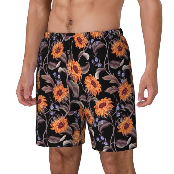 Fuzoiu Sunflowers Print Men's Swim Shorts,Quick-Dry Double-Layer Swim Trunks,Board Trunks,Beach Shorts Swimwear Bathing Suits-X-Large