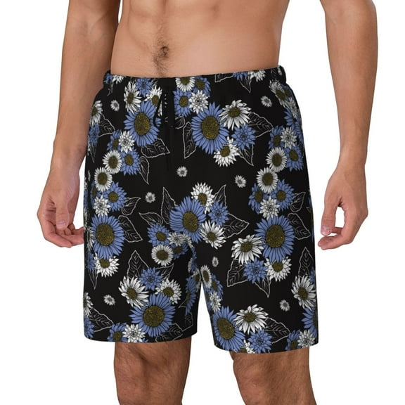 Fuzoiu Sunflowers Print Men's Swim Shorts,Quick-Dry Double-Layer Swim Trunks,Board Trunks,Beach Shorts Swimwear Bathing Suits-XX-Large