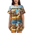 thumbnail image 1 of Fuzoiu Sunglasses Beach Kittens Print Women's Short-Sleeved Pajama Set,Lounge Sleepwear Set,Womens Pajama Sets 2 Piece,Button-Up Top and Shorts with Pockets-Medium, 1 of 7