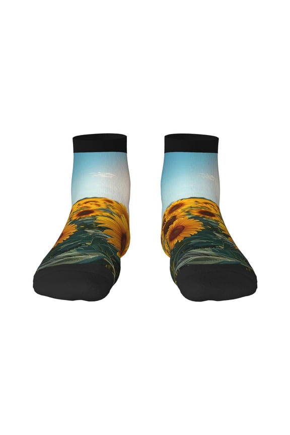 Sunlit Sunflower Field Print Adult Socks, Crew Moisture-wicking Socks, Unisex Cushion Crew Socks,Casual Sports Ankle Socks