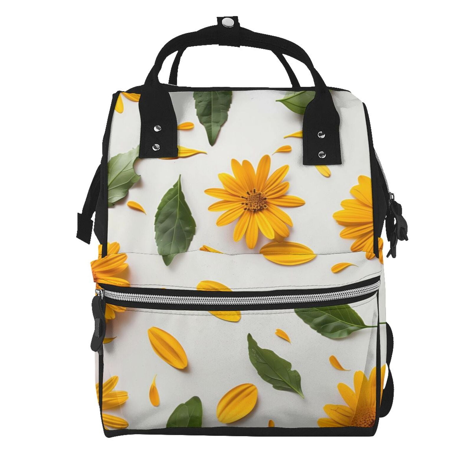 Fuzoiu Sunny Yellow SunFlower Print Diaper Bag Backpack,Baby Essentials Travel Tote,Multi function Waterproof Diaper Bag, Travel Essentials Baby Bag - Unisex