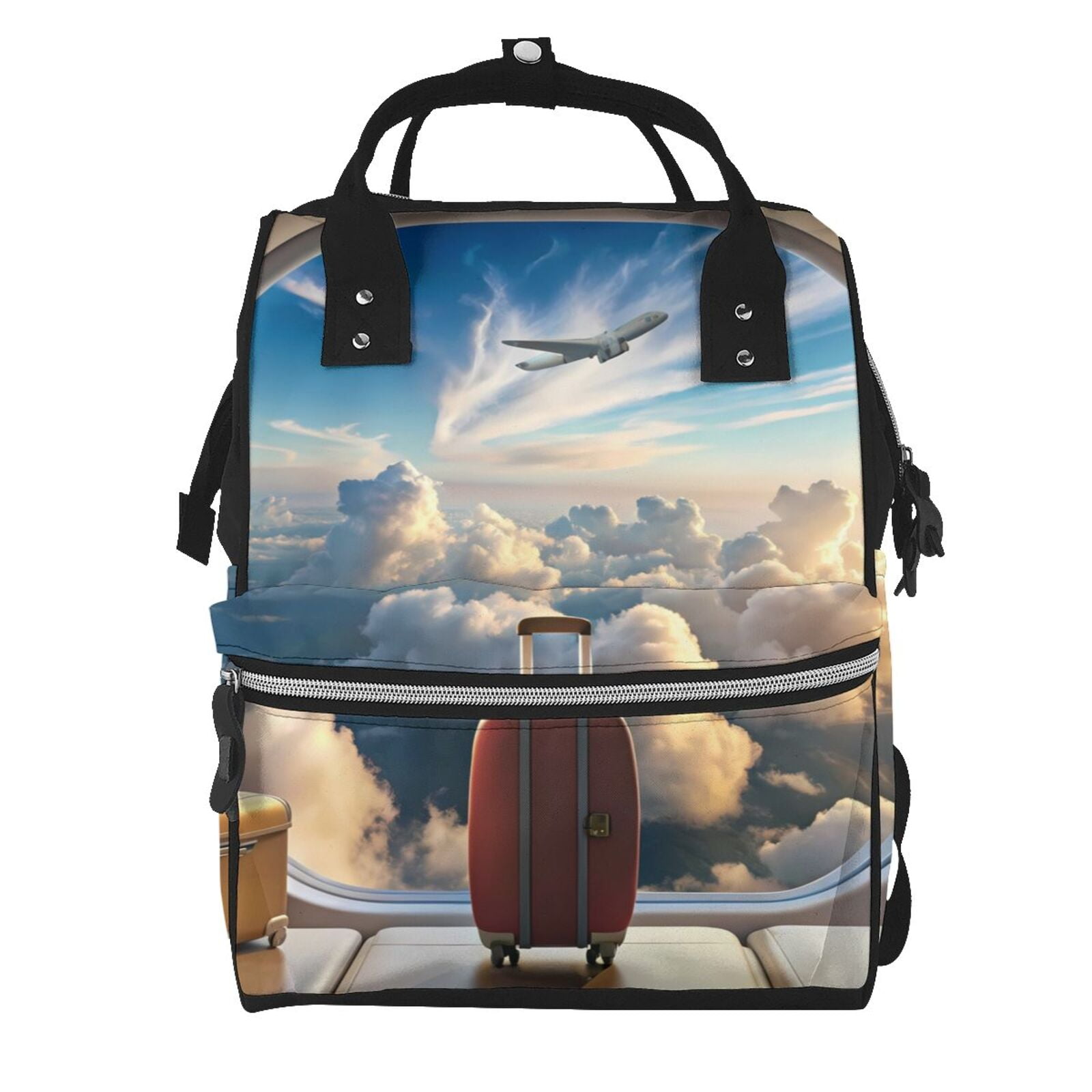 Fuzoiu Sunset Airplane Travel View Print Diaper Bag Backpack,Baby Essentials Travel Tote,Multi function Waterproof Diaper Bag, Travel Essentials Baby Bag - Unisex