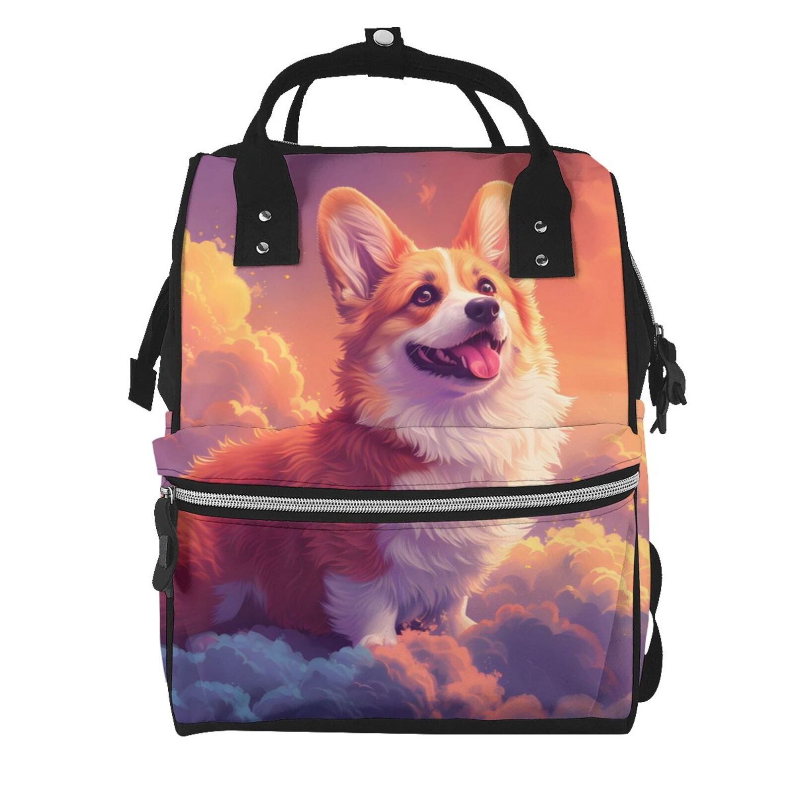 Fuzoiu Sunset Cloud Corgi Print Diaper Bag Backpack,Baby Essentials Travel Tote,Multi function Waterproof Diaper Bag, Travel Essentials Baby Bag - Unisex