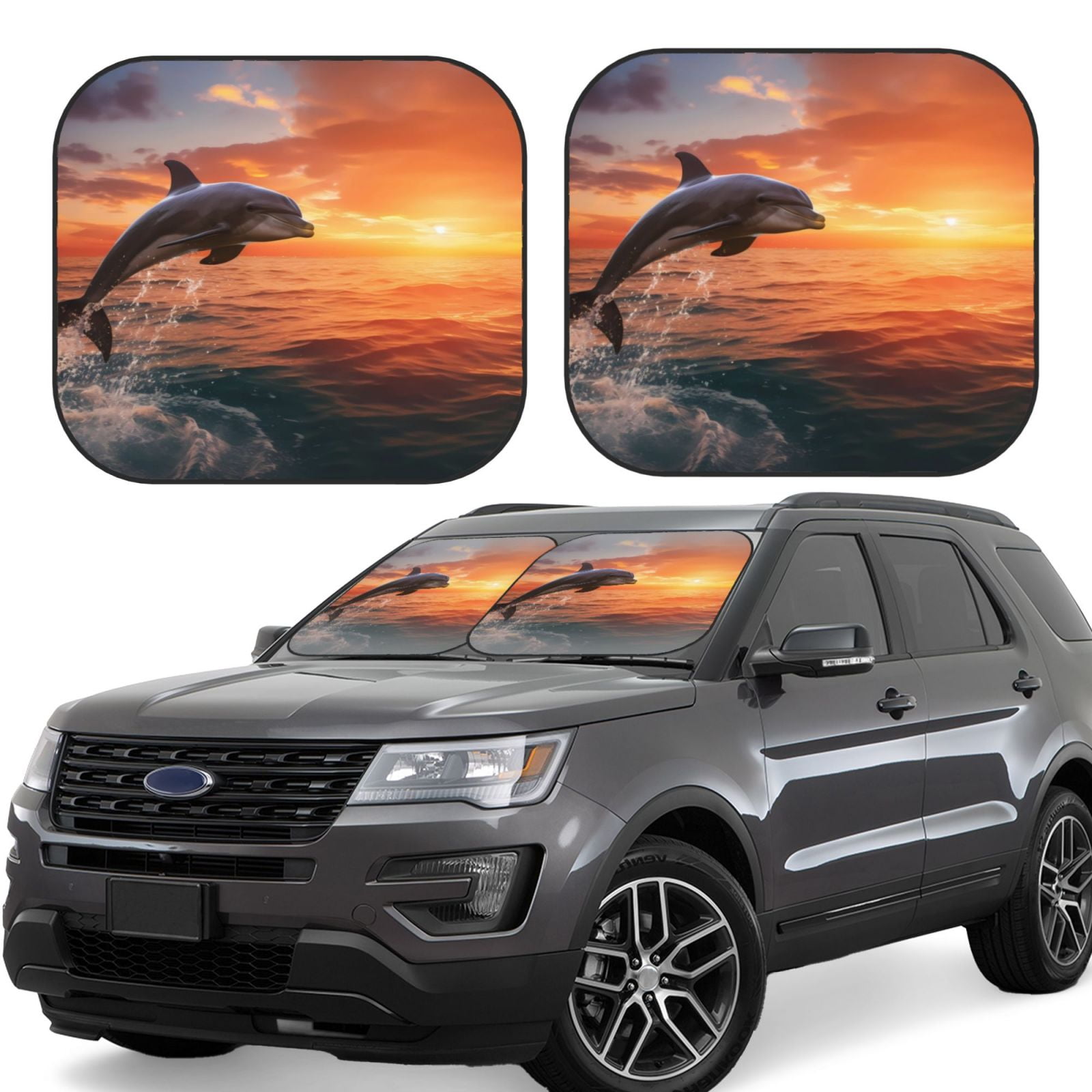 Colorful Dolphin Pattern Print Car Sun Shade