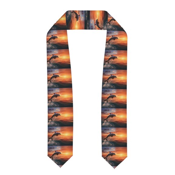 Fuzoiu Sunset Dancing Dolphin B Print Graduation Sash,Graduation Stole,Unisex Adult Graduation Stole Shawl 91" Long,for Academic Commencements Shawl-Flattened