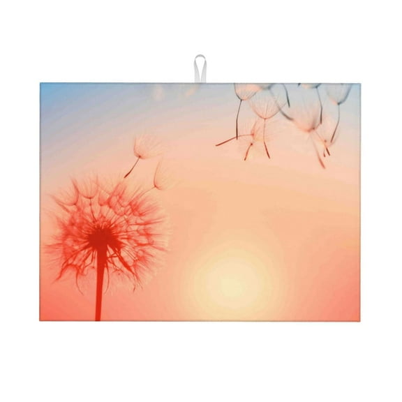 Fuzoiu The Sunset of Dandelion Print Absorbent, Reversible Microfiber Dish Drying Mat for Kitchen, Dish Drying Pad for Dishes, Utensils, Pots and Pans, Extra Large 18 Inch x 24 Inch