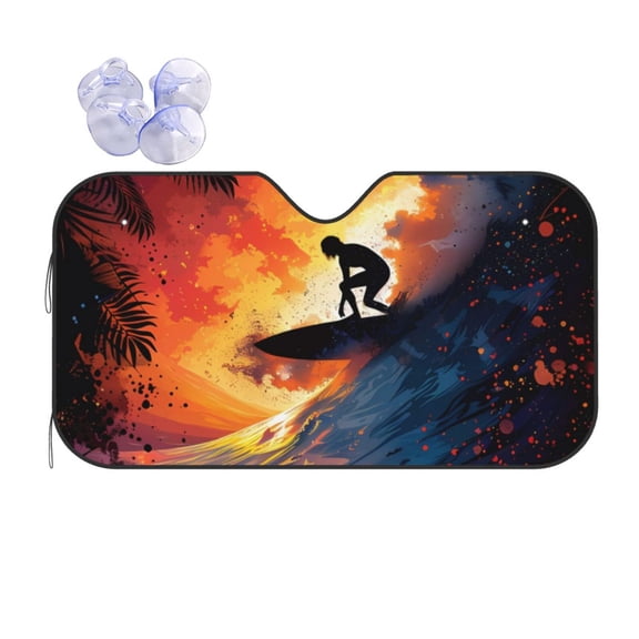 Fuzoiu Sunset Surfing Silhouette Print Car Windshield Sun Shade,Block Uv Rays Sunshade,Foldable Front Window Sun Visor Protector for Car,SUV,Truck-Keep Vehicle Cool-Sunset Surfing Silhouette