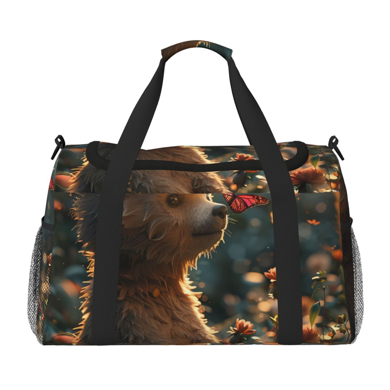 Fuzoiu Sunshine Butterfly Flower Bear Print Travel Duffle Bag,Carry On Tote Bags,Duffel Bag,Sport Gym Bag, Hospital Bag for Labor and Delivery, Overnight Bag,Luggage Bag