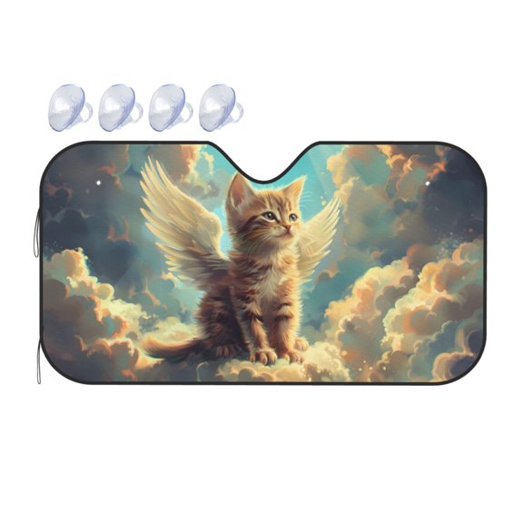 Fuzoiu Sunshine Cloud Cute Cat Print Car Windshield Sunshade,Foldable Reflective Sun Visor,Windshield Sun Shade,UV Rays Sun Visor Shade,Auto Front Sun Shield Shade-Medium