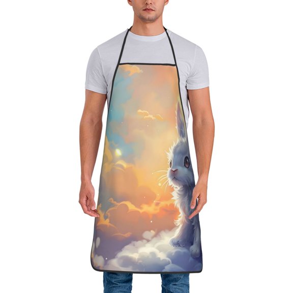 Fuzoiu Sunshine Colorful Cloud Rabbit Print Waterproof Apron, Kitchen Apron for Women Men Chef, Apron for Christmas Dinner Party Cooking Baking Crafting House Cleaning Kitchen