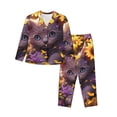 thumbnail image 1 of Fuzoiu Sunshine Cute Cat Sunflower Print Women's Long-Sleeved Pajama,Lounge Button Down Nightwear,Womens Notch Collar Pajama Set-Small, 1 of 7