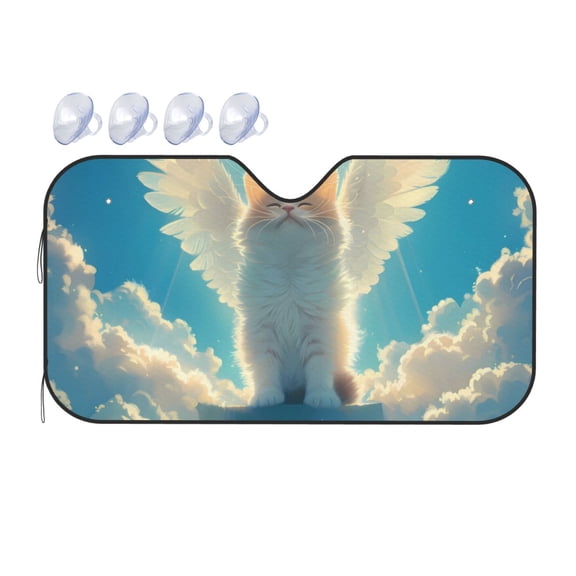 Fuzoiu Sunshine Cute Winged Cat Print Car Windshield Sunshade,Foldable Reflective Sun Visor,Windshield Sun Shade,UV Rays Sun Visor Shade,Auto Front Sun Shield Shade-Medium