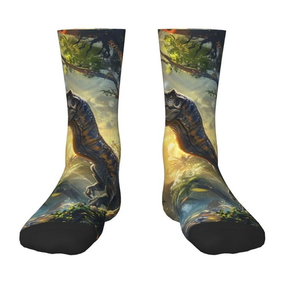 Fuzoiu Sunshine Jungle Dinosaur Print Kids Socks For Boys Girls,Grip Crew Socks with Non Slip,Lightweight Stretch Crew Socks,Toddlers Crew Boot Socks