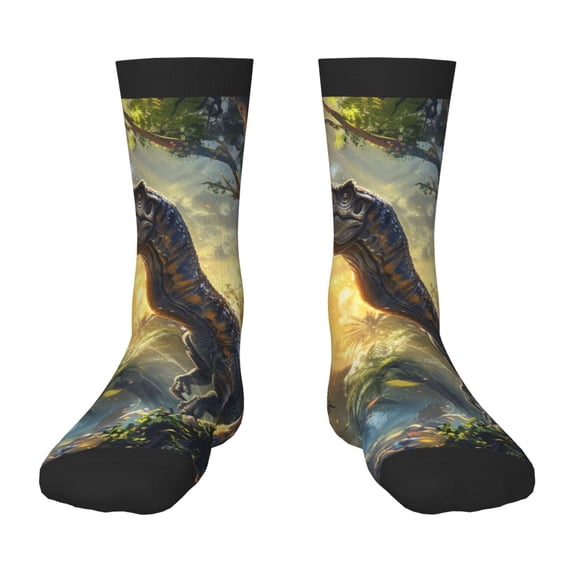 Fuzoiu Sunshine Jungle Dinosaur Print Kids Socks For Boys Girls,Grip Crew Socks with Non Slip,Lightweight Stretch Crew Socks,Toddlers Crew Boot Socks