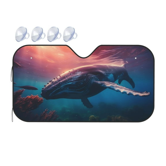 Fuzoiu Sunshine Ocean Whale Print Car Windshield Sunshade,Foldable Reflective Sun Visor,Windshield Sun Shade,UV Rays Sun Visor Shade,Auto Front Sun Shield Shade-Small