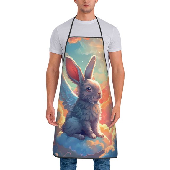 Fuzoiu Sunshine Winged Rabbit Print Waterproof Apron, Kitchen Apron for Women Men Chef, Apron for Christmas Dinner Party Cooking Baking Crafting House Cleaning Kitchen
