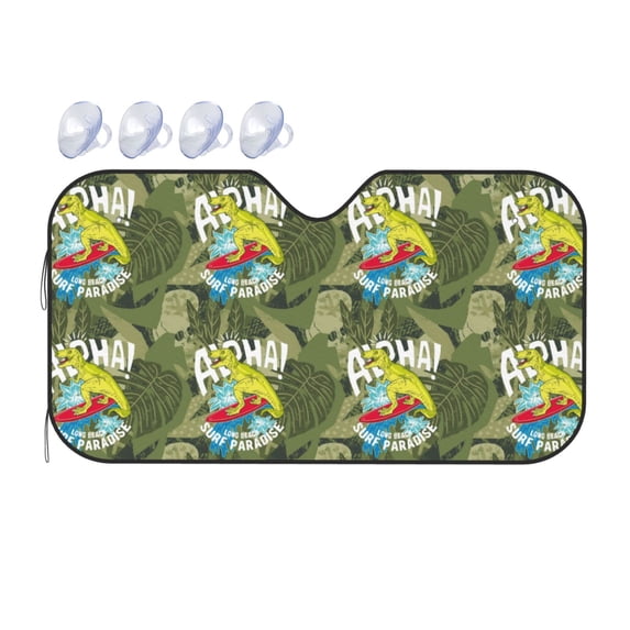 Fuzoiu Surfing Dinosaur Print Car Windshield Sunshade,Foldable Reflective Sun Visor,Windshield Sun Shade,UV Rays Sun Visor Shade,Auto Front Sun Shield Shade-Small