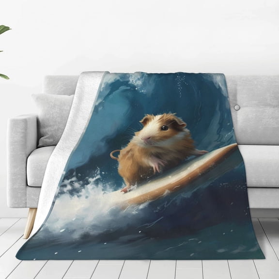 Fuzoiu Surfing Guinea Pig Print Ultra-Soft Micro Fleece Blanket,All Seasons Flannel Throw, Lightweight Blanket for Bed, Sofa, Couch, Movie Night, Camping, and Travel-60"x50"