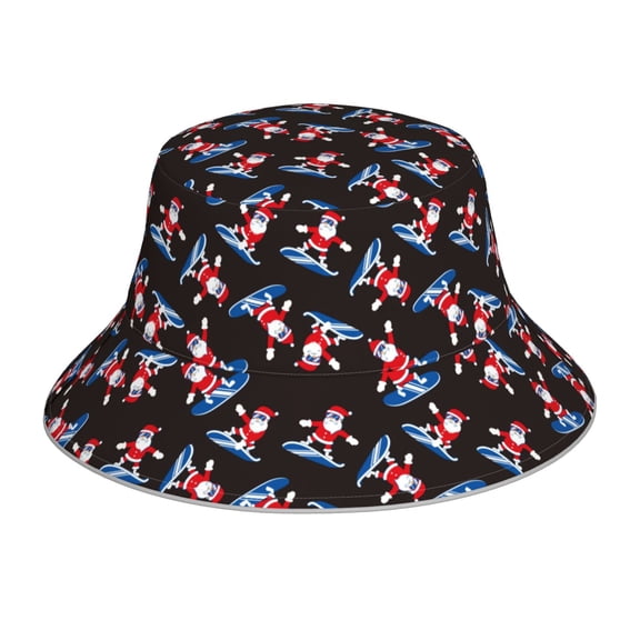 Fuzoiu Surfing Santa Print Reflective Bucket Hat,Outdoor Hat for Men and Women,Bucket Hat for Travel Fishing Hunting Summer Camp