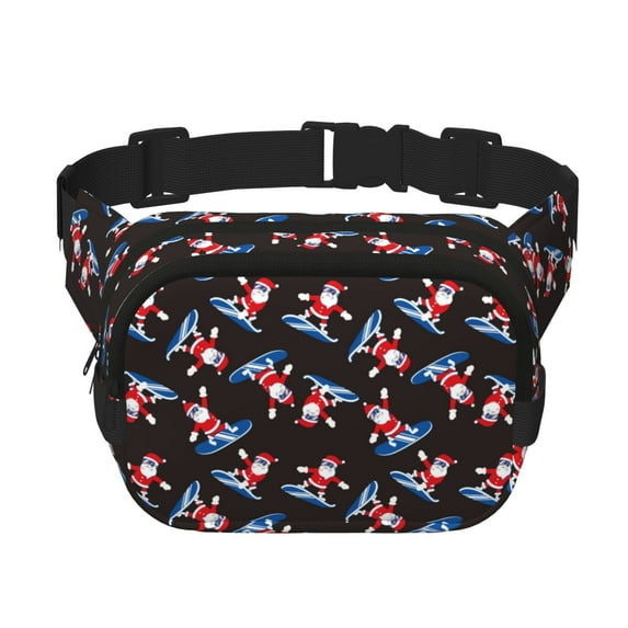 Fuzoiu Surfing Santa Print Unisex Square Double Layer Waist Bag,Crossbody Fanny Pack Travel Workout Accessory